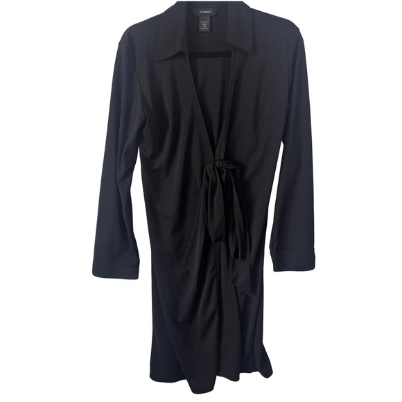 Express Dresses & Skirts - EXPRESS Black Long Sleeve Tie Front Collared Dress Office Casual Y2K Size 7/8‎